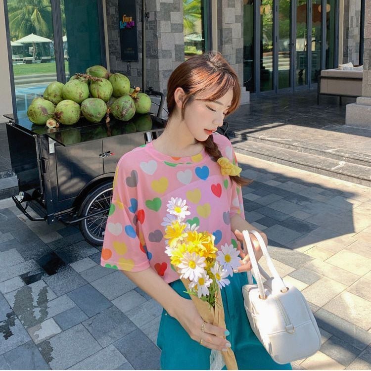 話題沸騰中 キュート カラーマッチング 2色 半袖Tシャツ<ins-8155>