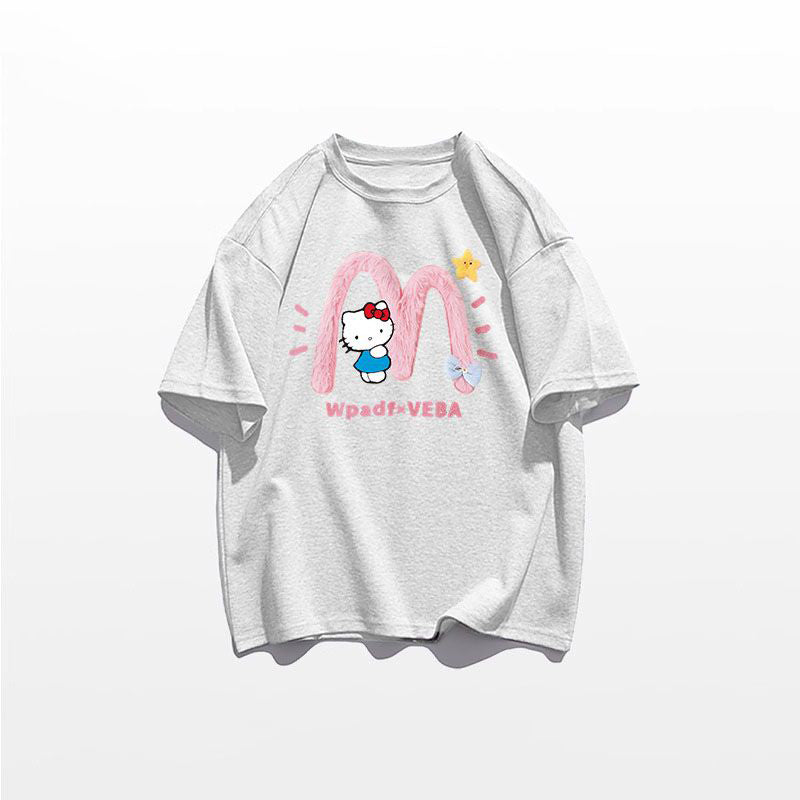 新商品 好感度満載 ラウンドネック プリント 3色選択 半袖Tシャツ -A1088