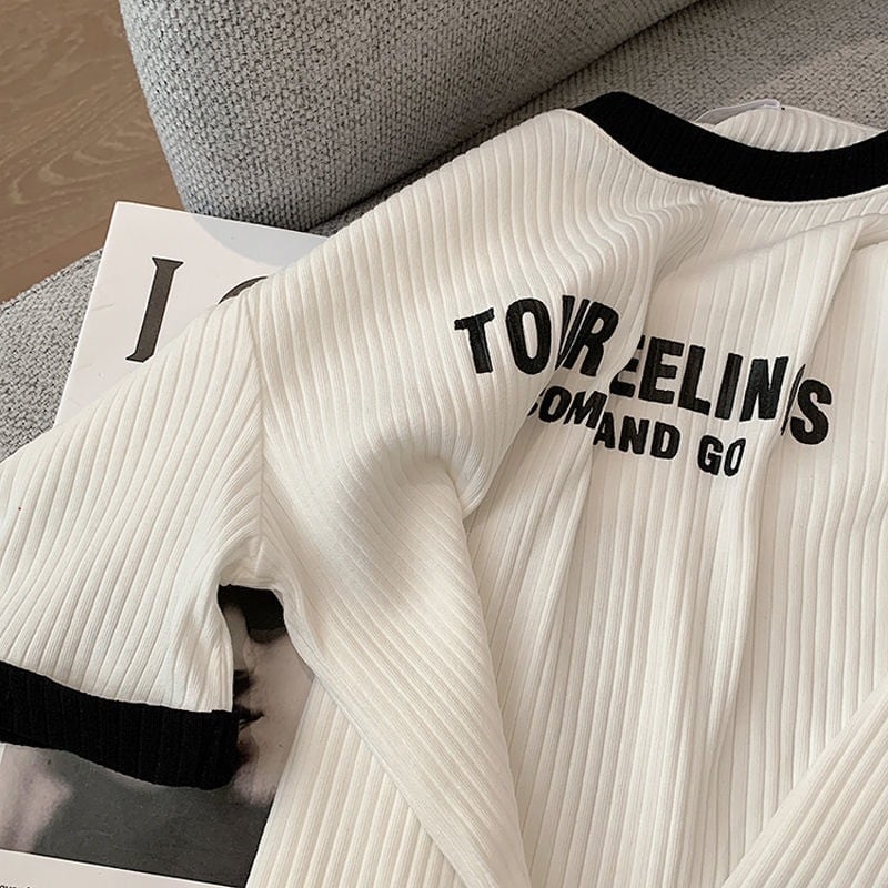 ゆったり感アップ ファッション アルファベット Tシャツ カットソー<ins-3077>