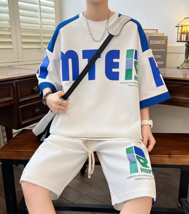 着回し力抜群 切り替え プリント 半袖Tシャツⅹパンツセット 全3色-A895