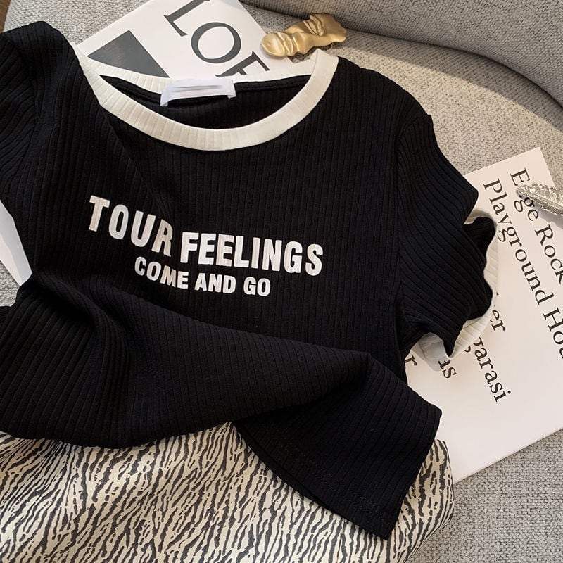 ゆったり感アップ ファッション アルファベット Tシャツ カットソー<ins-3077>