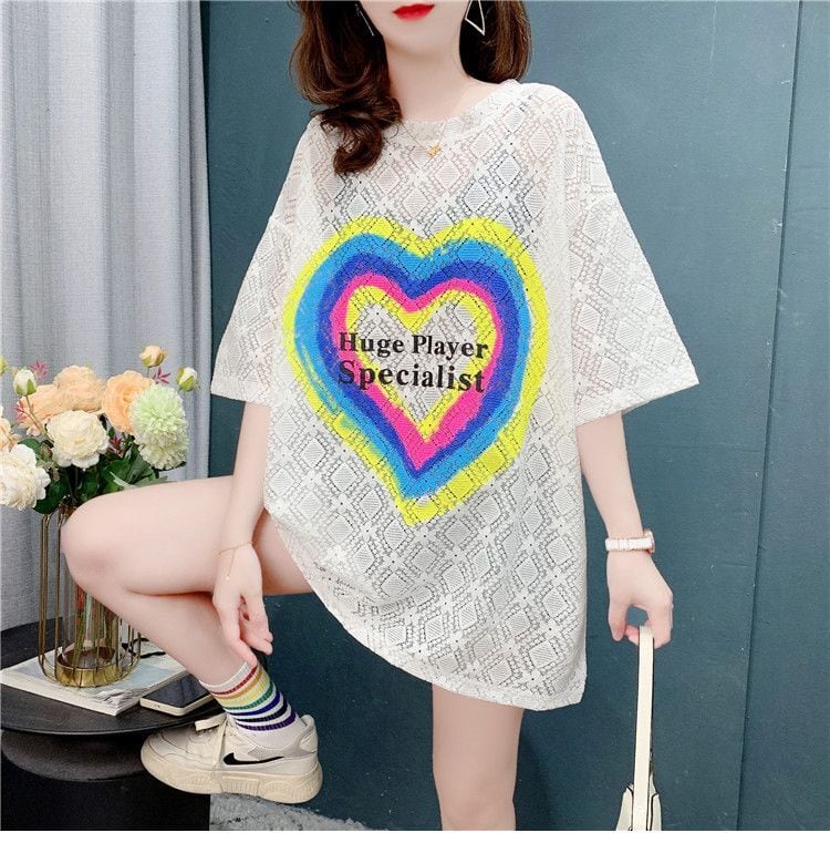 売り切れ必至 キュート ゆったり 透かし彫り半袖Tシャツ<ins-8134>