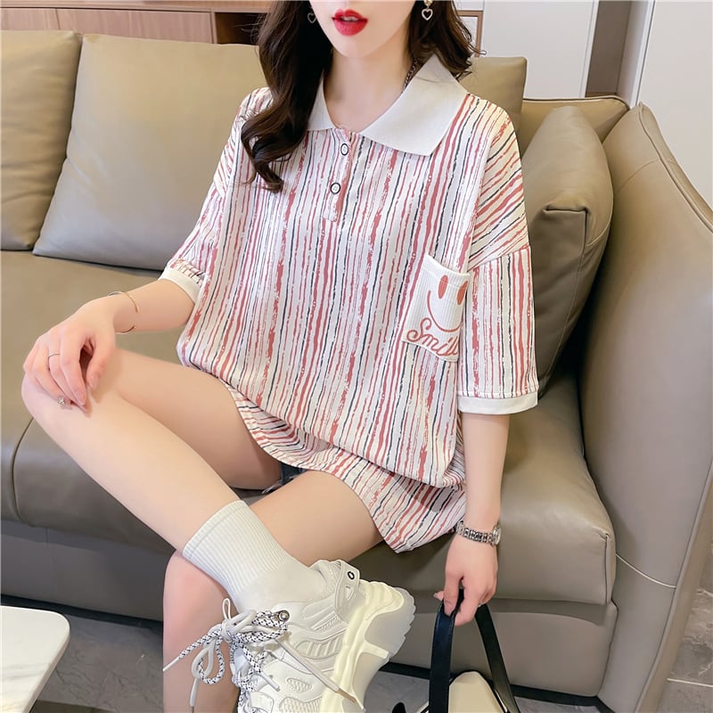 絶対流行 カジュアル プリント ゆったりトップス 半袖Tシャツ 全2色<ins-8314>