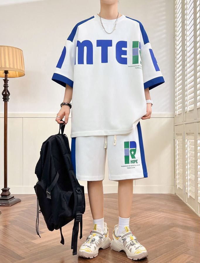 着回し力抜群 切り替え プリント 半袖Tシャツⅹパンツセット 全3色-A895
