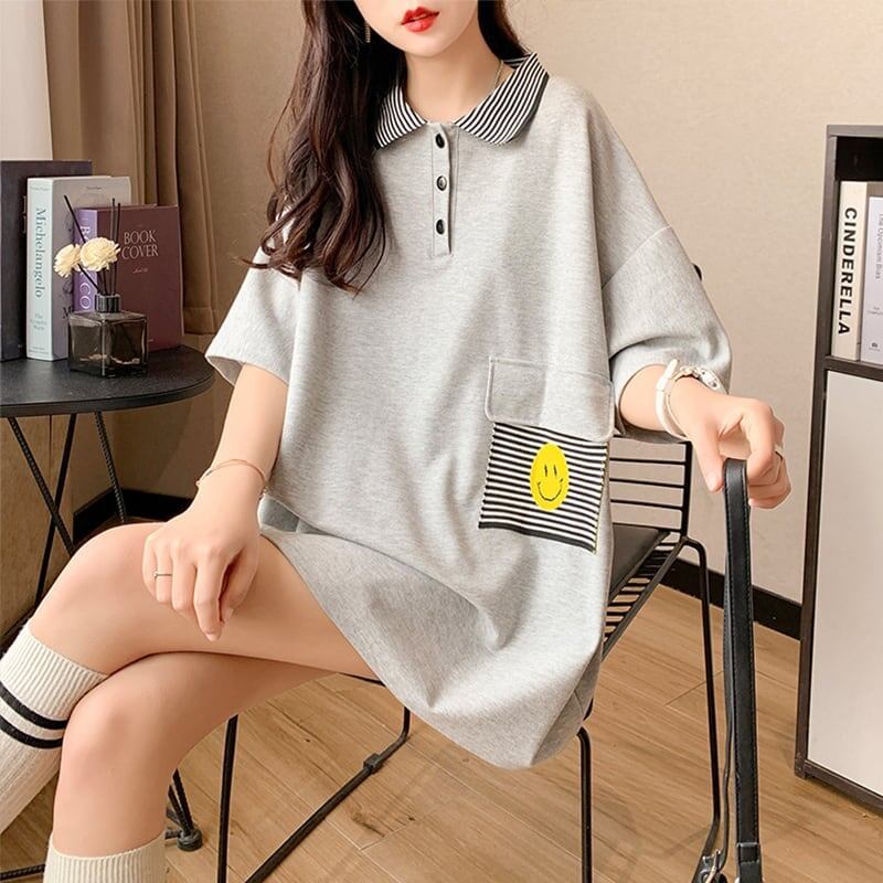 カジュアル お洒落 3色選択可 ストライプ Tシャツ カットソー<ins-3068>