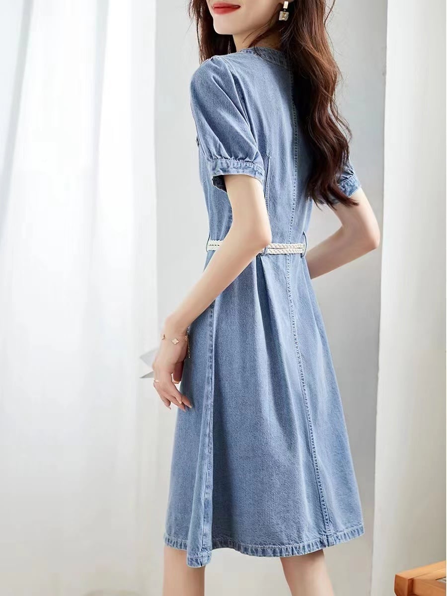 美人度アップ ファッション エレガント 上質 デニム ワンピース<ins-8228>