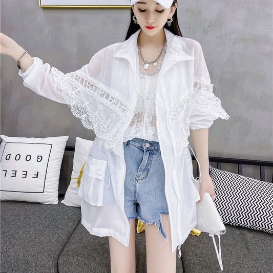 話題沸騰中 UVカット夏 長袖 薄手 透け感 日焼け止め ゆったり シャツ<ins-4999>