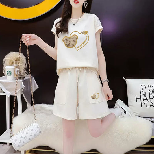 新作 カジュアル ファッション 半袖Tシャツⅹパンツセット<ins-6536>