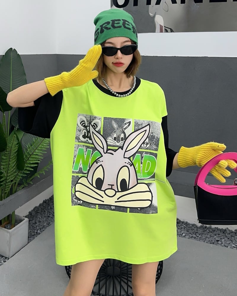 売り切れ必至 個性派 カジュアル プリント 切り替え 半袖Tシャツ<ins-8268>