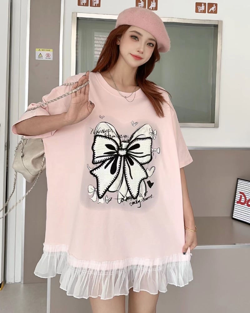 今季マストバイ 切り替え プリントゆったり 半袖Tシャツ 全4色<ins-8256>