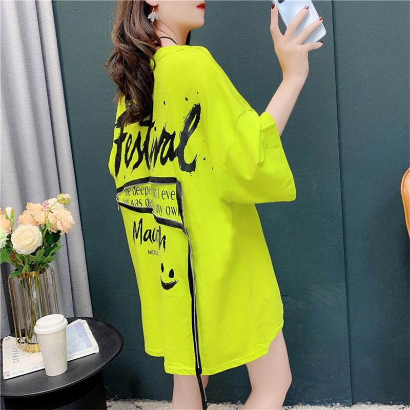 デザイン感 チャーミング 切り替え プリント Tシャツ カットソー<ins-3578>