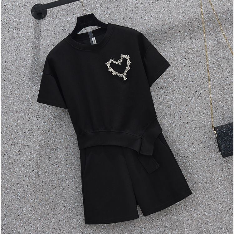 オシャレ度満点 一目惚れ 切り替え Tシャツ+ショートパンツ セットアップ<ins-3573>