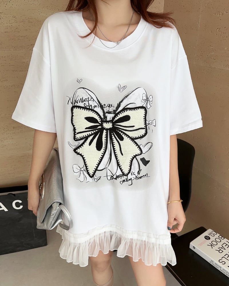 今季マストバイ 切り替え プリントゆったり 半袖Tシャツ 全4色<ins-8256>