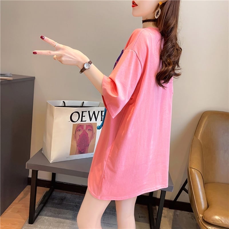 【半額!期間限定!!】ゆったりロング丈切り替え三色半袖Tシャツ<ins-1565>