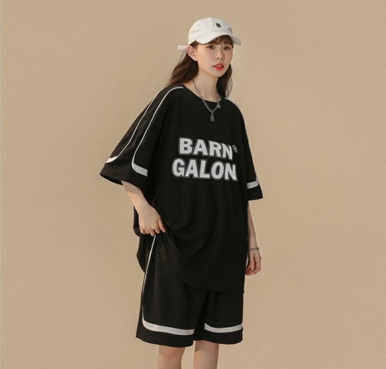 大好評 カジュアル ファッション ルーズ半袖Tシャツⅹパンツセット<ins-6539>