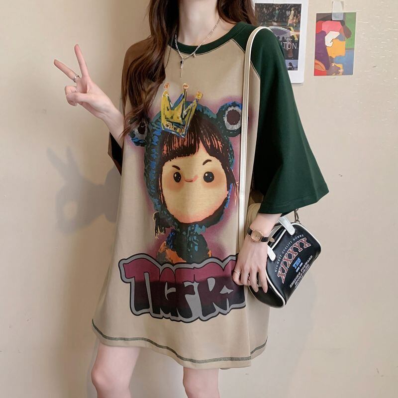 話題沸騰中 お勧めカラーマッチング ビッグロゴ ゆったり 半袖Tシャツ<ins-8350>