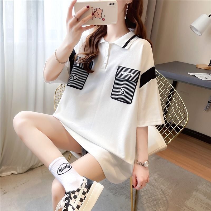 絶対流行 カジュアル 2色選択可 切り替え 半袖 Tシャツ カットソー<ins-8292>