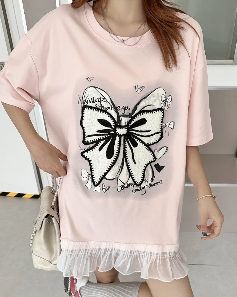 今季マストバイ 切り替え プリントゆったり 半袖Tシャツ 全4色<ins-8256>