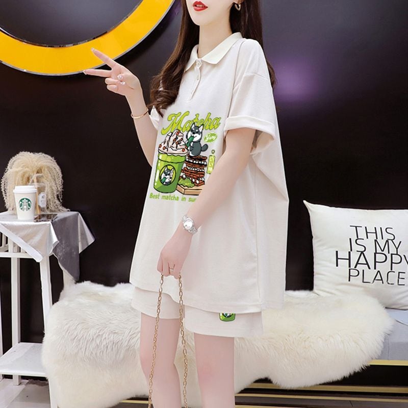 超人気 カジュアル プリント 半袖Tシャツⅹパンツセット全3色 <ins-8528>