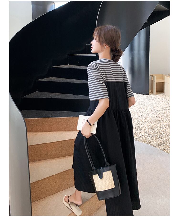 着回し力抜群 ファッション レイヤード風 半袖 ワンピース<ins-8153>