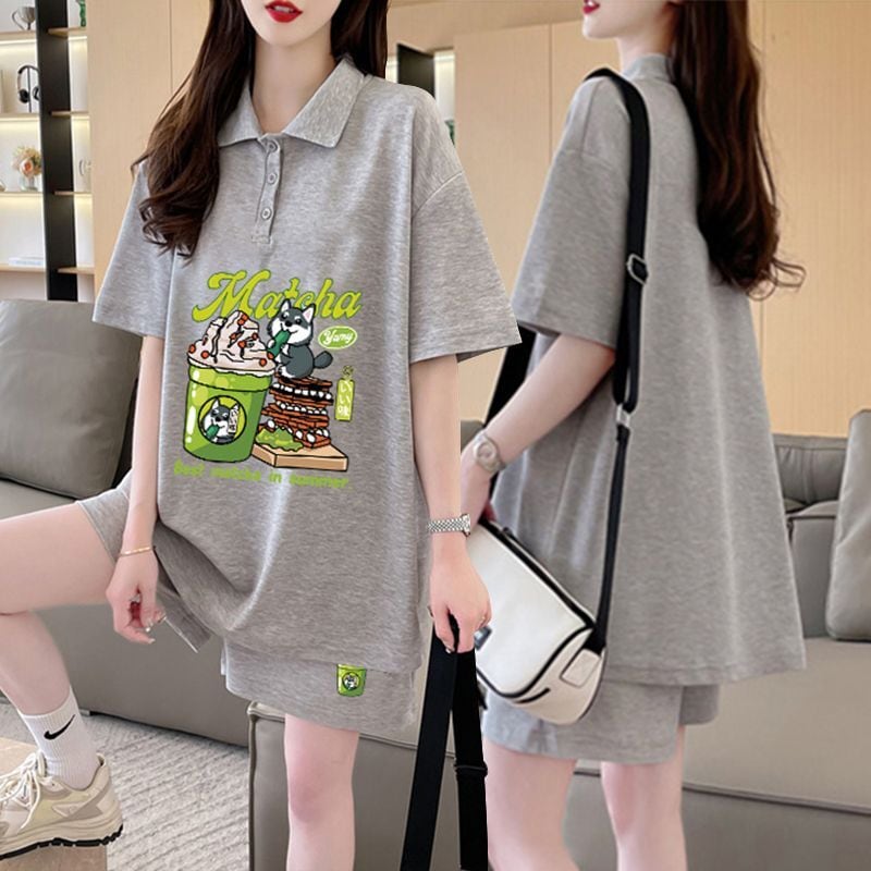 超人気 カジュアル プリント 半袖Tシャツⅹパンツセット全3色 <ins-8528>