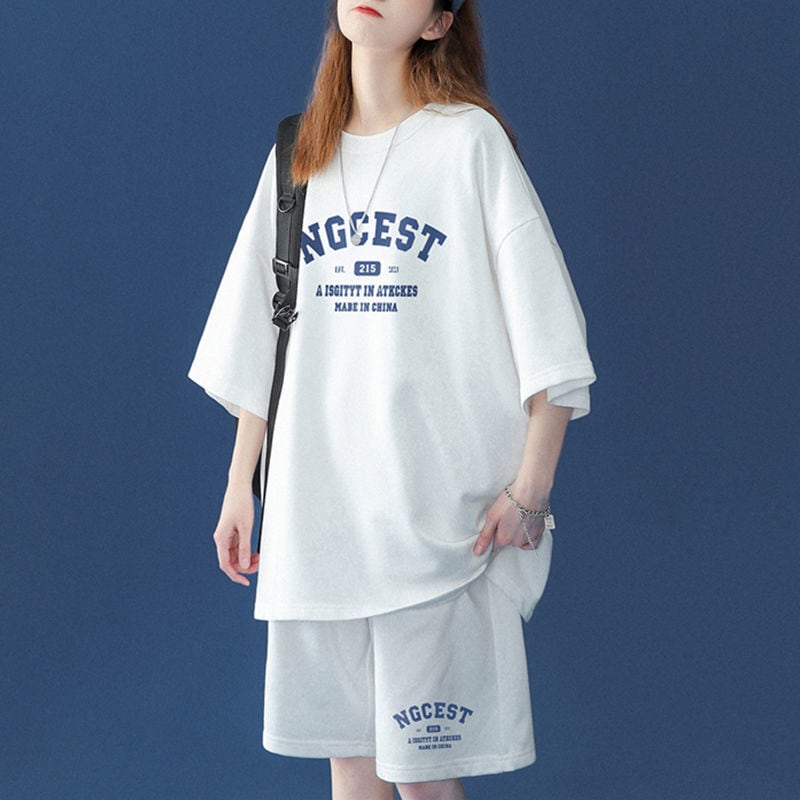 【半額!期間限定!!】売り切れ必至 カジュアル 半袖Tシャツⅹパンツセット全4色 男女兼用<ins-6574>