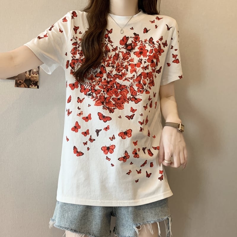 オシャレ度満点 着心地抜群 プリント半袖 Tシャツ<ins-8211>