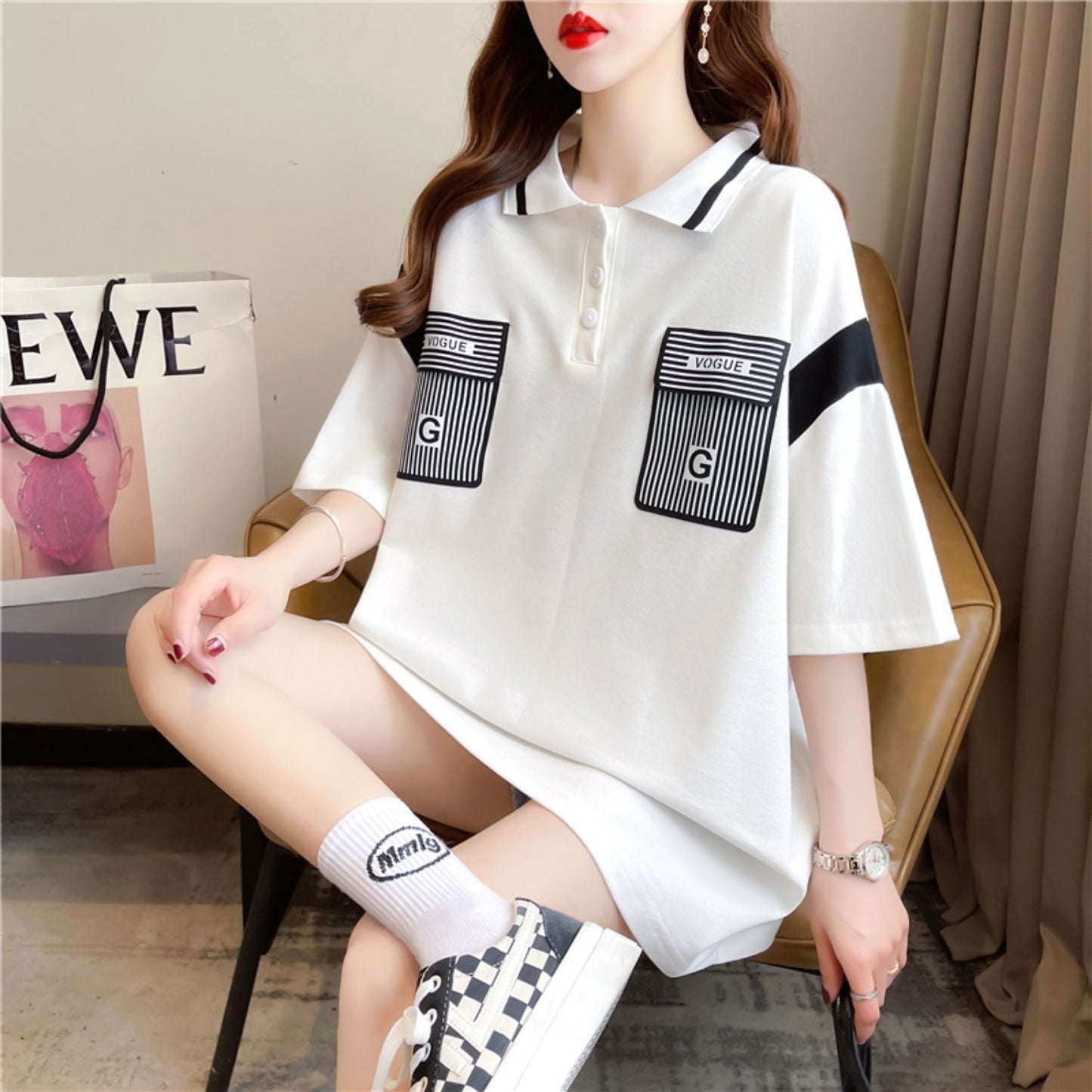 絶対流行 カジュアル 2色選択可 切り替え 半袖 Tシャツ カットソー<ins-8292>