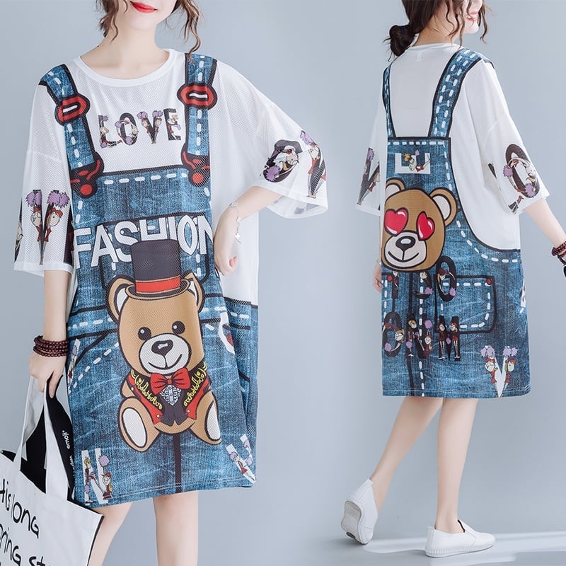 旅行Tシャツ レディース 夏 膝丈 プリント 大きいサイズ ゆったりさらっと涼しい <ins-656>