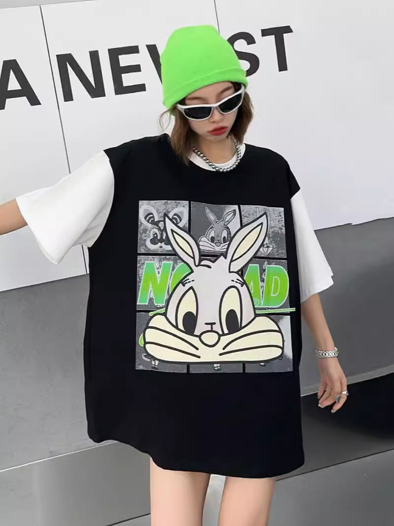 売り切れ必至 個性派 カジュアル プリント 切り替え 半袖Tシャツ<ins-8268>