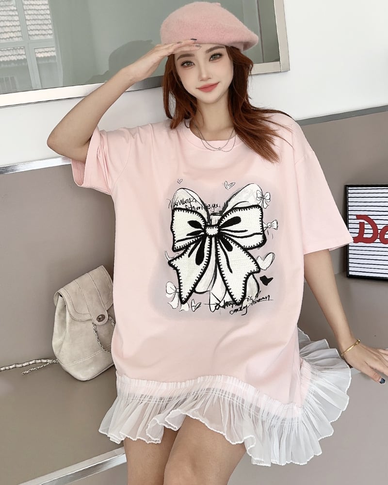 今季マストバイ 切り替え プリントゆったり 半袖Tシャツ 全4色<ins-8256>