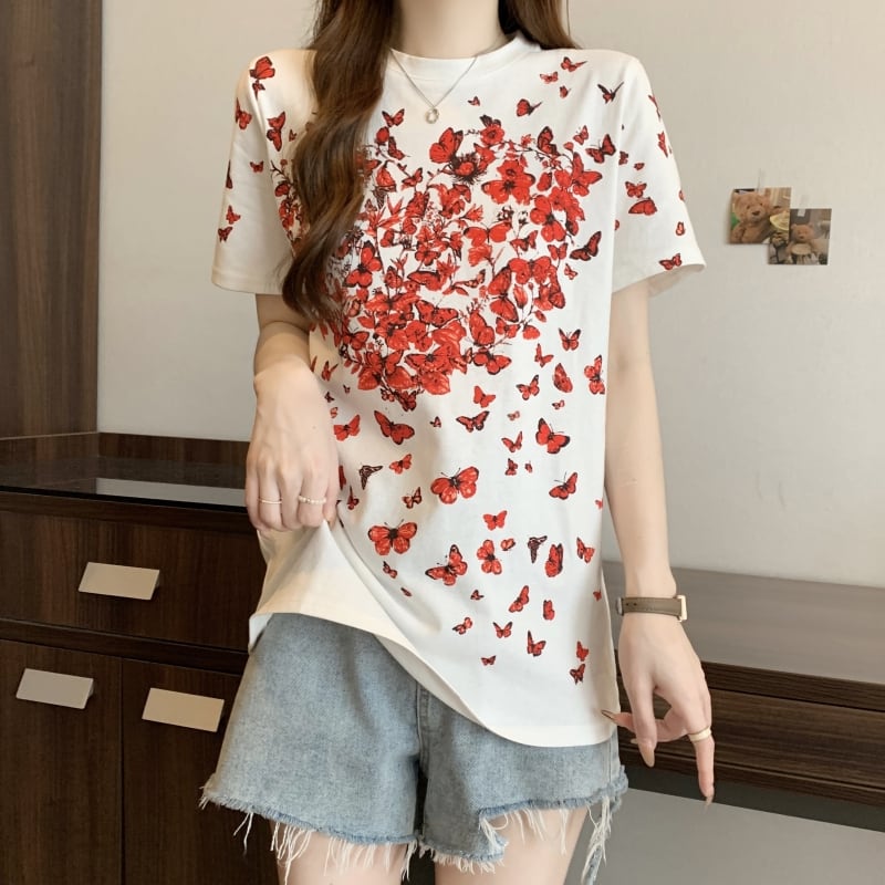 オシャレ度満点 着心地抜群 プリント半袖 Tシャツ<ins-8211>