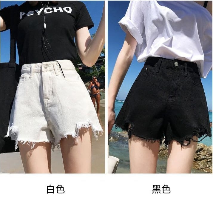 【半額!期間限定!!】シンプルファッションルーズワイドレッグAライン薄いオールマッチリップドハイウエストデニムショートパンツ<ins-3034>