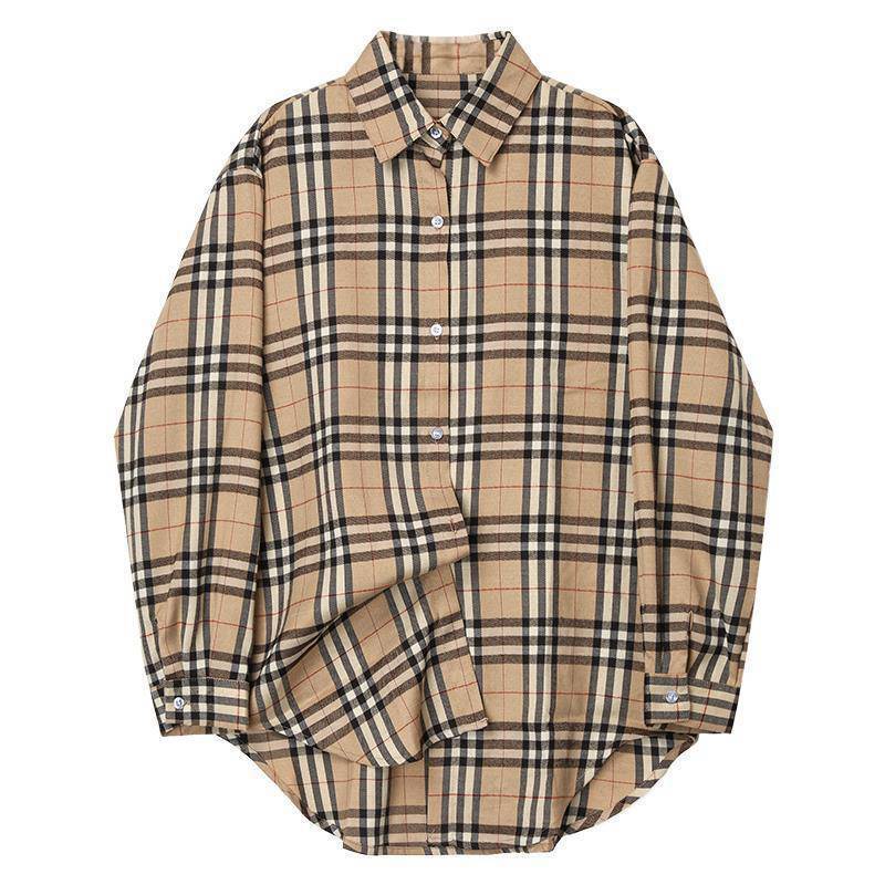 【ランキングNO.5】着痩せ チェック柄 レトロ 長袖 アルファベット シャツ ブラウスE-2144