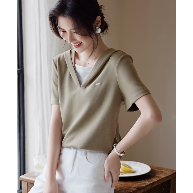 着回し力抜群 ファッション レイヤード風 Tシャツ<ins-8345>