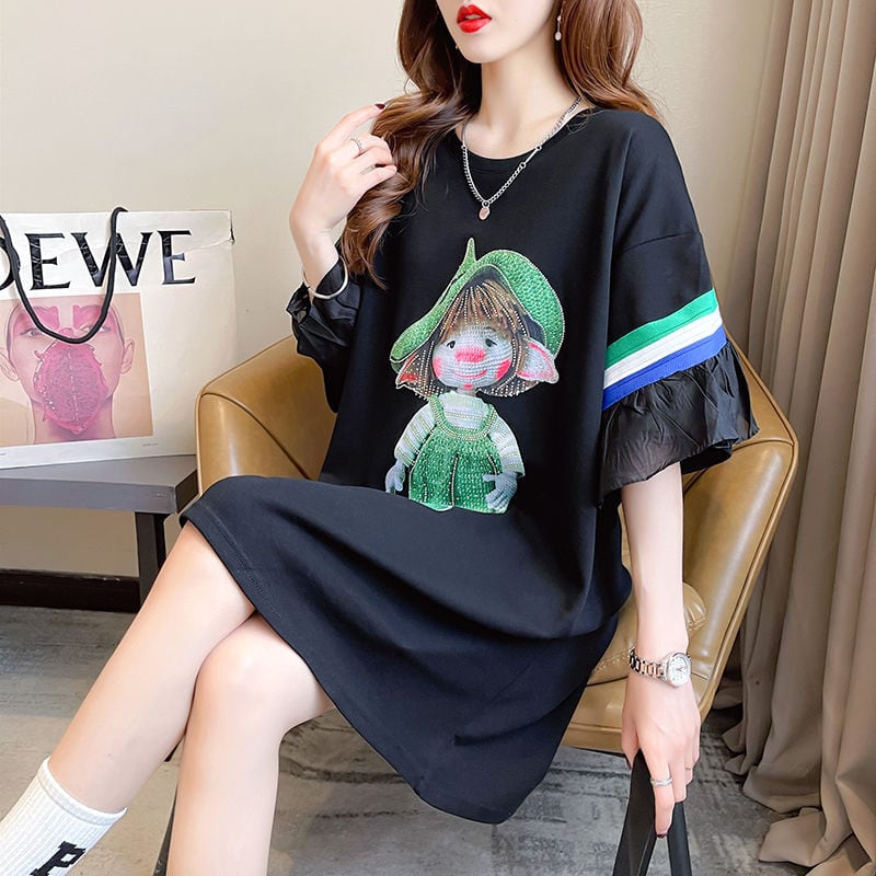 新商品 キュート 切り替え ゆったり 全2色 半袖Tシャツ<ins-8349>