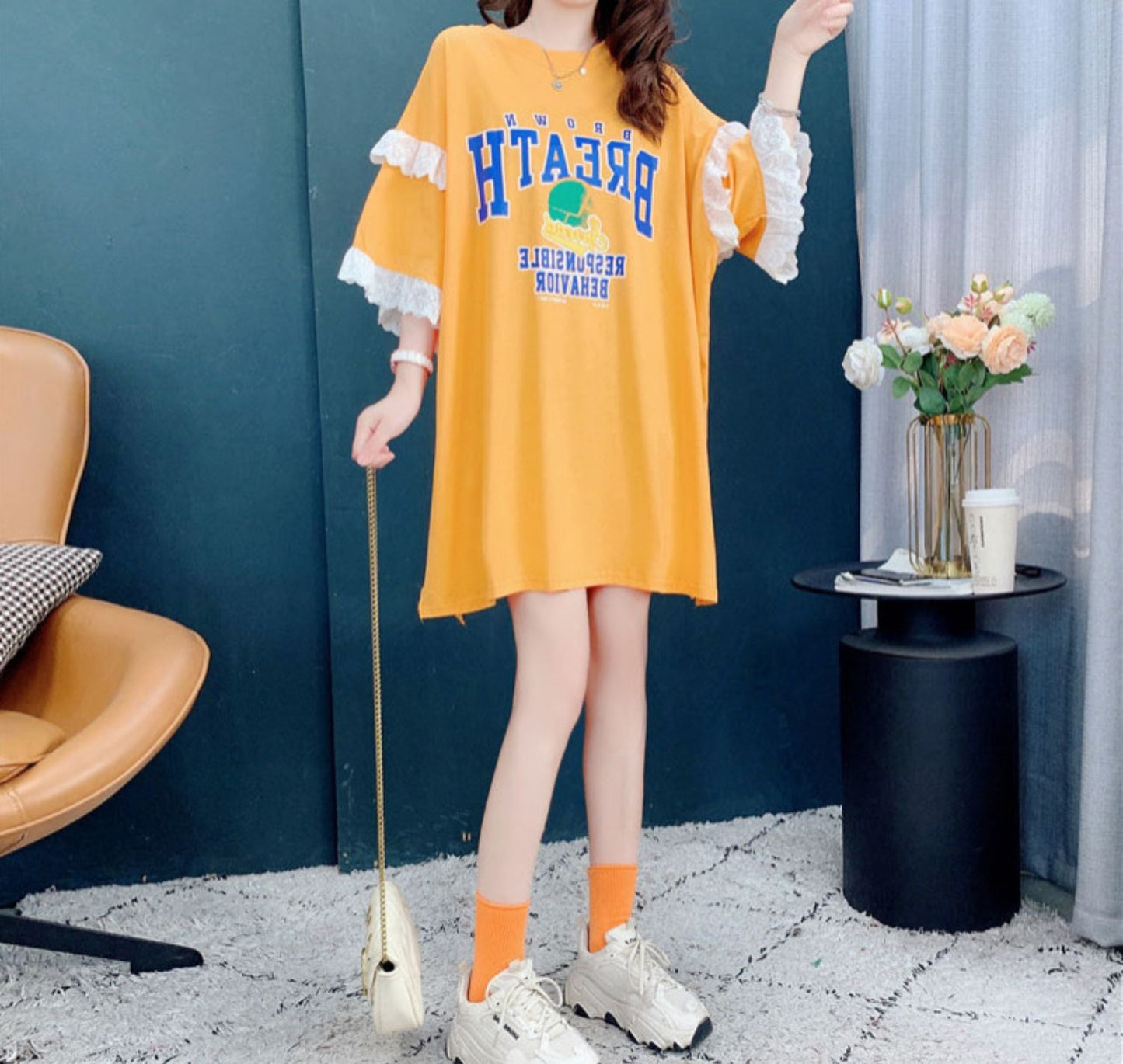 話題沸騰中 プリント ビッグロゴ ゆったり 半袖Tシャツ 全3色<ins-8252>