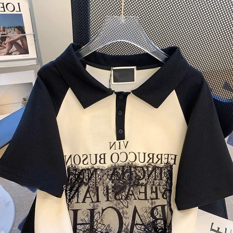 売り切れ必至 ファッション 切り替え プリント 半袖Tシャツ カットソー<ins-8250>