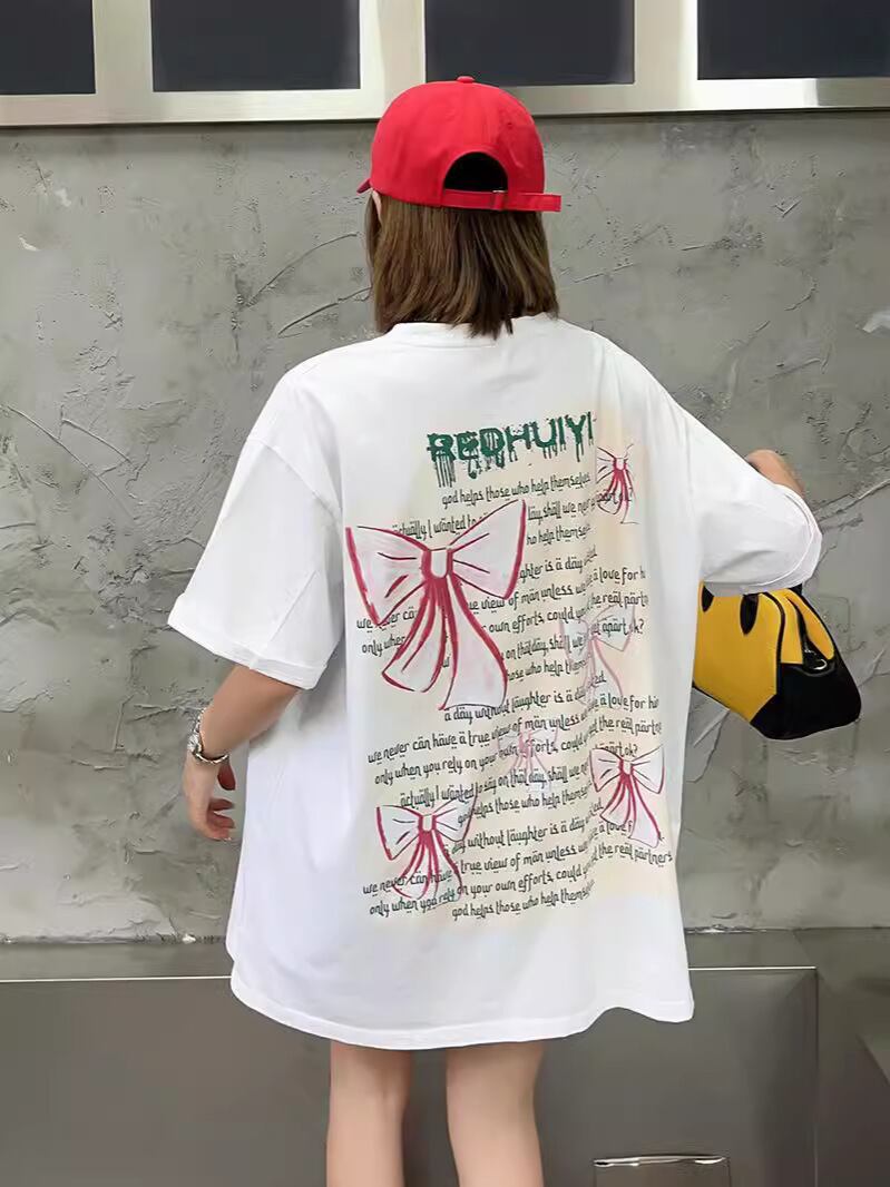 個性的なデザイン ラウンドネック プリント 半袖 Tシャツ カットソー<ins-8273>