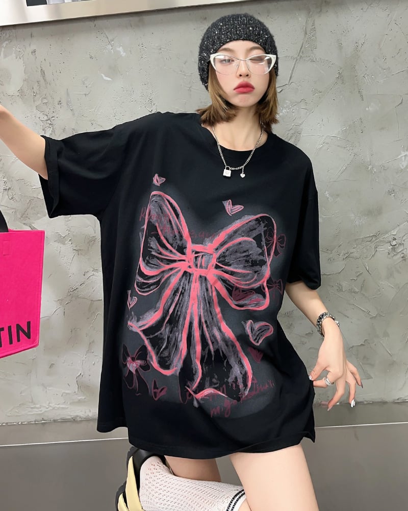 個性的なデザイン ラウンドネック プリント 半袖 Tシャツ カットソー<ins-8273>