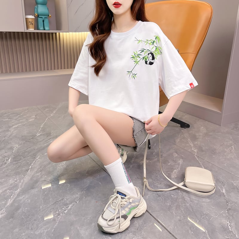 新商品 上質 カジュアル 刺繍 半袖Tシャツ カットソー<ins-8219>