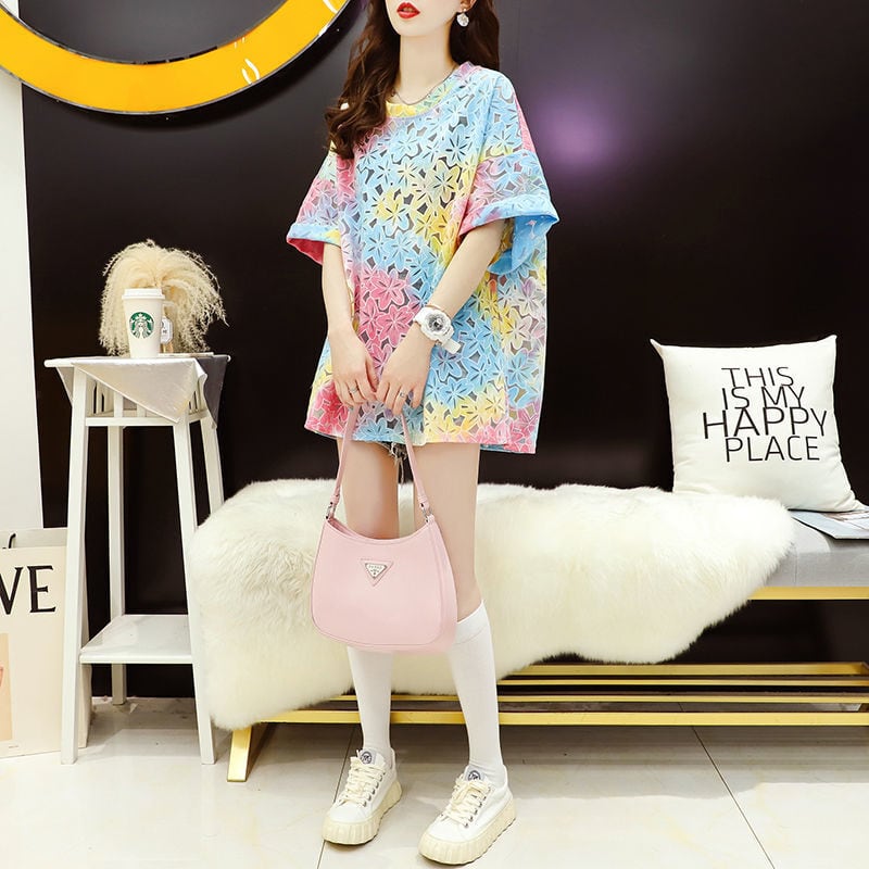 美人度アップ スウィート ゆったり 透かし彫り 半袖Tシャツ<ins-8140>