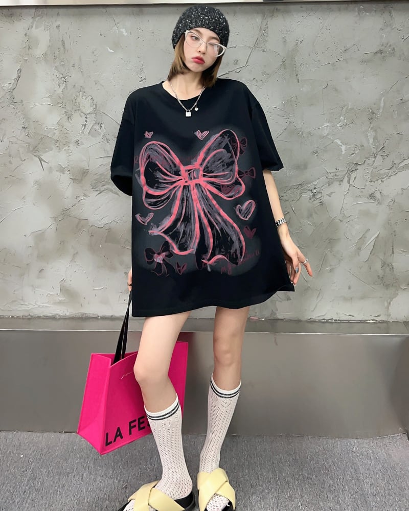 個性的なデザイン ラウンドネック プリント 半袖 Tシャツ カットソー<ins-8273>