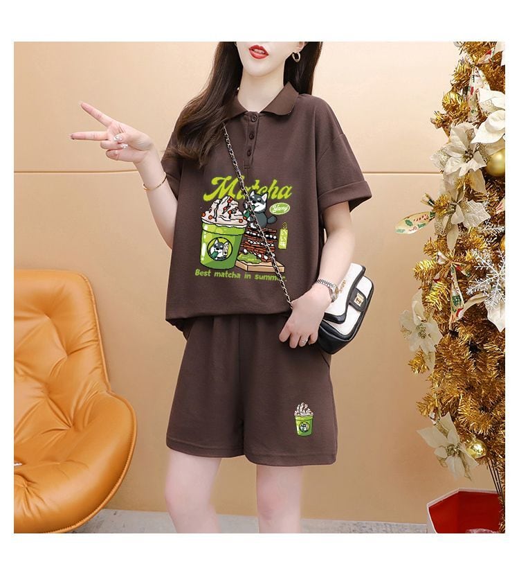 超人気 カジュアル プリント 半袖Tシャツⅹパンツセット全3色 <ins-8528>