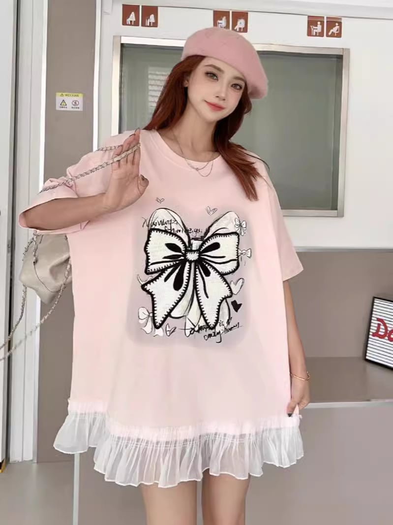 今季マストバイ 切り替え プリントゆったり 半袖Tシャツ 全4色<ins-8256>