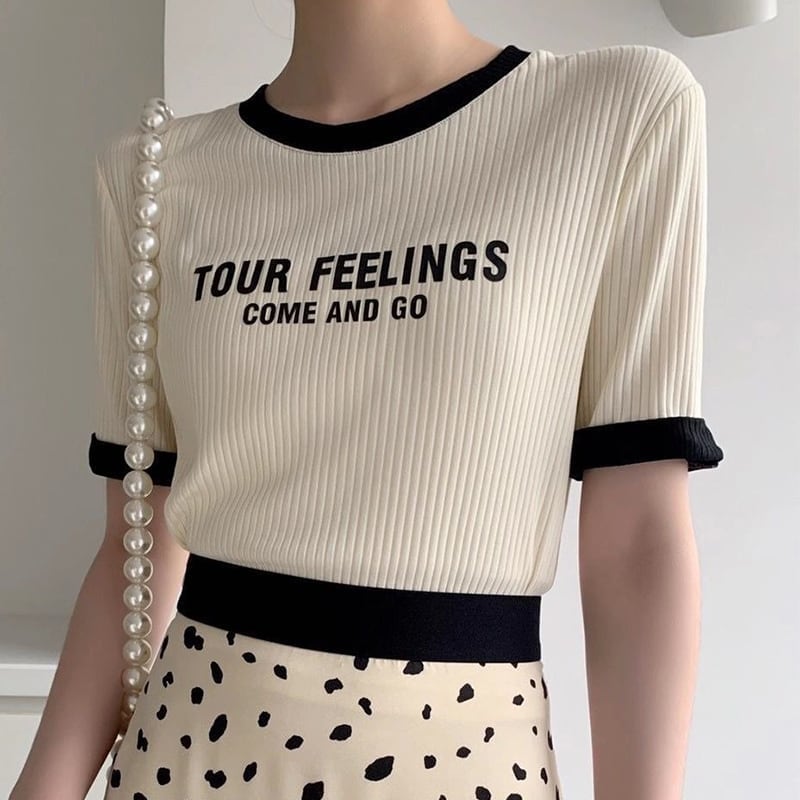 ゆったり感アップ ファッション アルファベット Tシャツ カットソー<ins-3077>