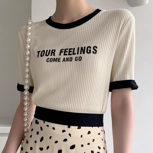 ゆったり感アップ ファッション アルファベット Tシャツ カットソー<ins-3077>