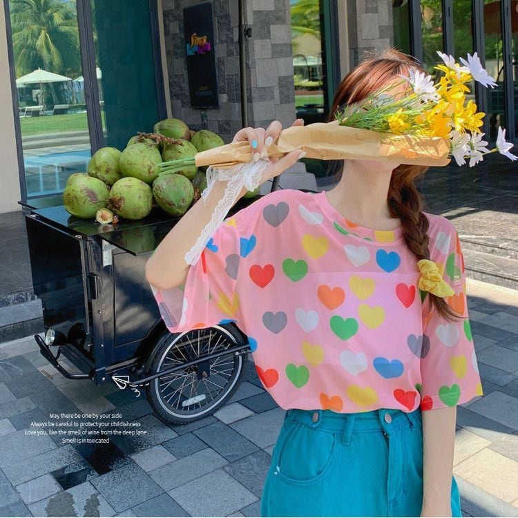 話題沸騰中 キュート カラーマッチング 2色 半袖Tシャツ<ins-8155>