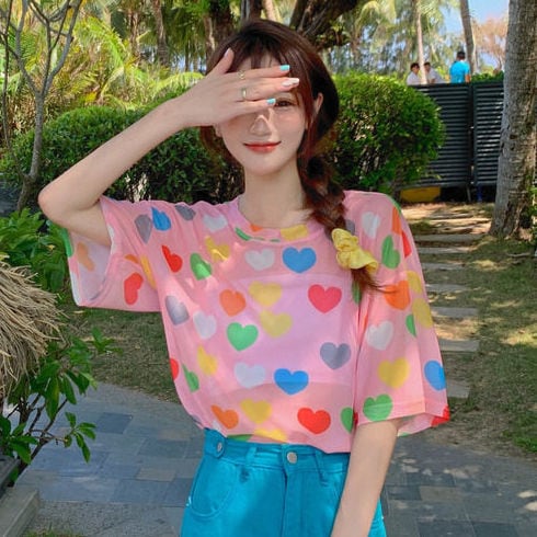 話題沸騰中 キュート カラーマッチング 2色 半袖Tシャツ<ins-8155>