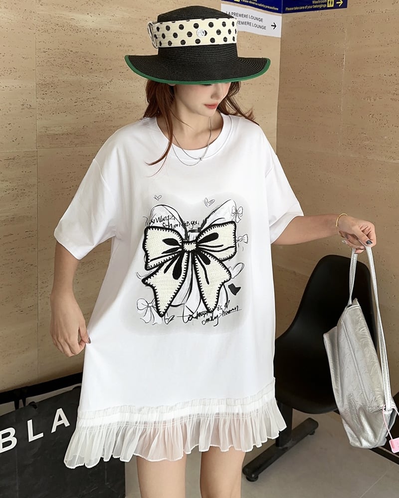 今季マストバイ 切り替え プリントゆったり 半袖Tシャツ 全4色<ins-8256>